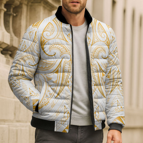 Maori Rugby Custom Ngaru Mangopare Bomber Puffer Jacket Koura Niho Taniwha Motif
