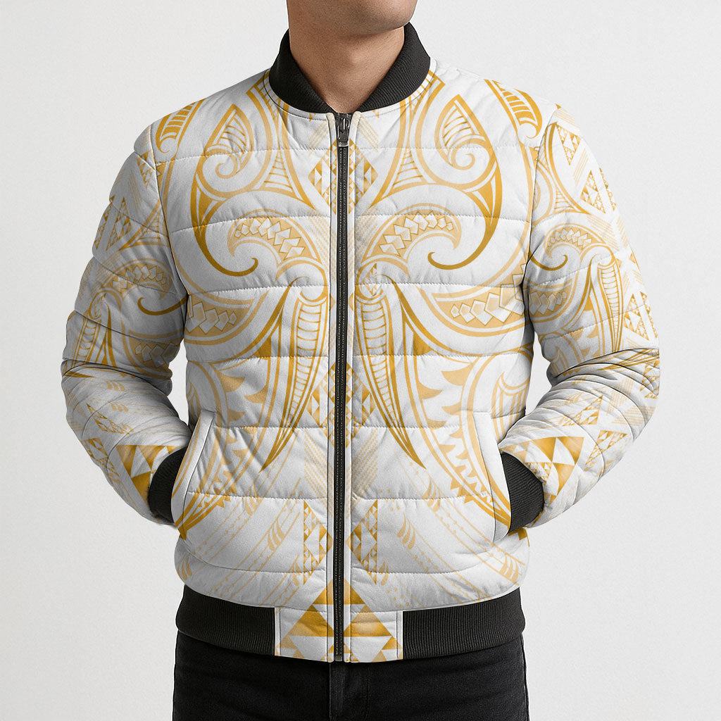 Maori Rugby Custom Ngaru Mangopare Bomber Puffer Jacket Koura Niho Taniwha Motif