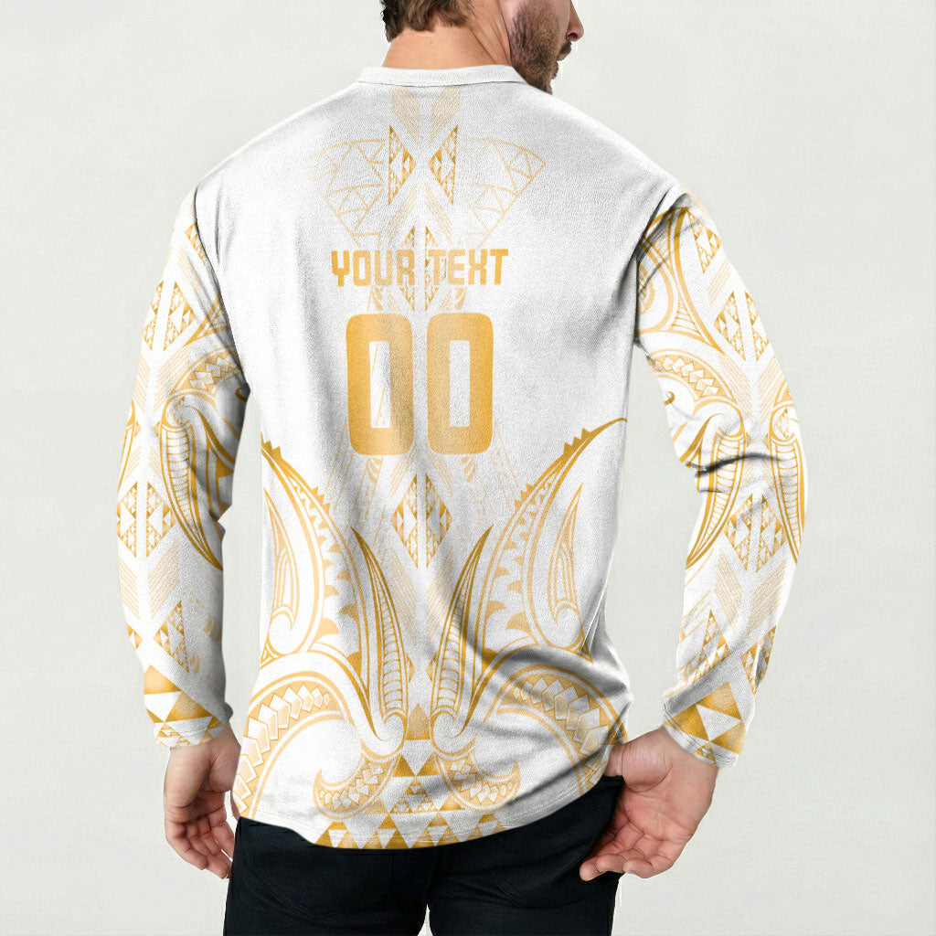 Maori Rugby Custom Ngaru Mangopare Button Sweatshirt Koura Niho Taniwha Motif