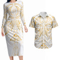 Maori Rugby Custom Ngaru Mangopare Couples Matching Long Sleeve Bodycon Dress and Hawaiian Shirt Koura Niho Taniwha Motif