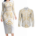 Maori Rugby Custom Ngaru Mangopare Couples Matching Long Sleeve Bodycon Dress and Long Sleeve Button Shirt Koura Niho Taniwha Motif