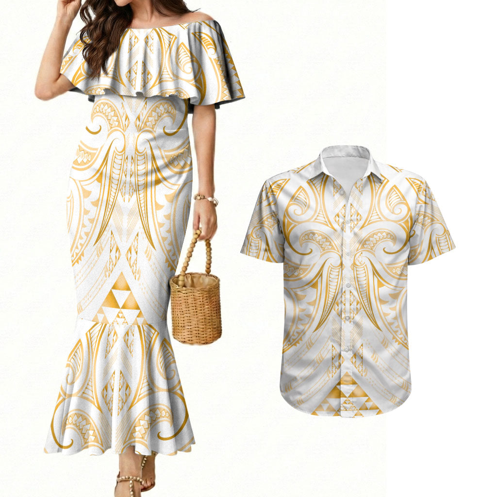 Maori Rugby Custom Ngaru Mangopare Couples Matching Mermaid Dress and Hawaiian Shirt Koura Niho Taniwha Motif