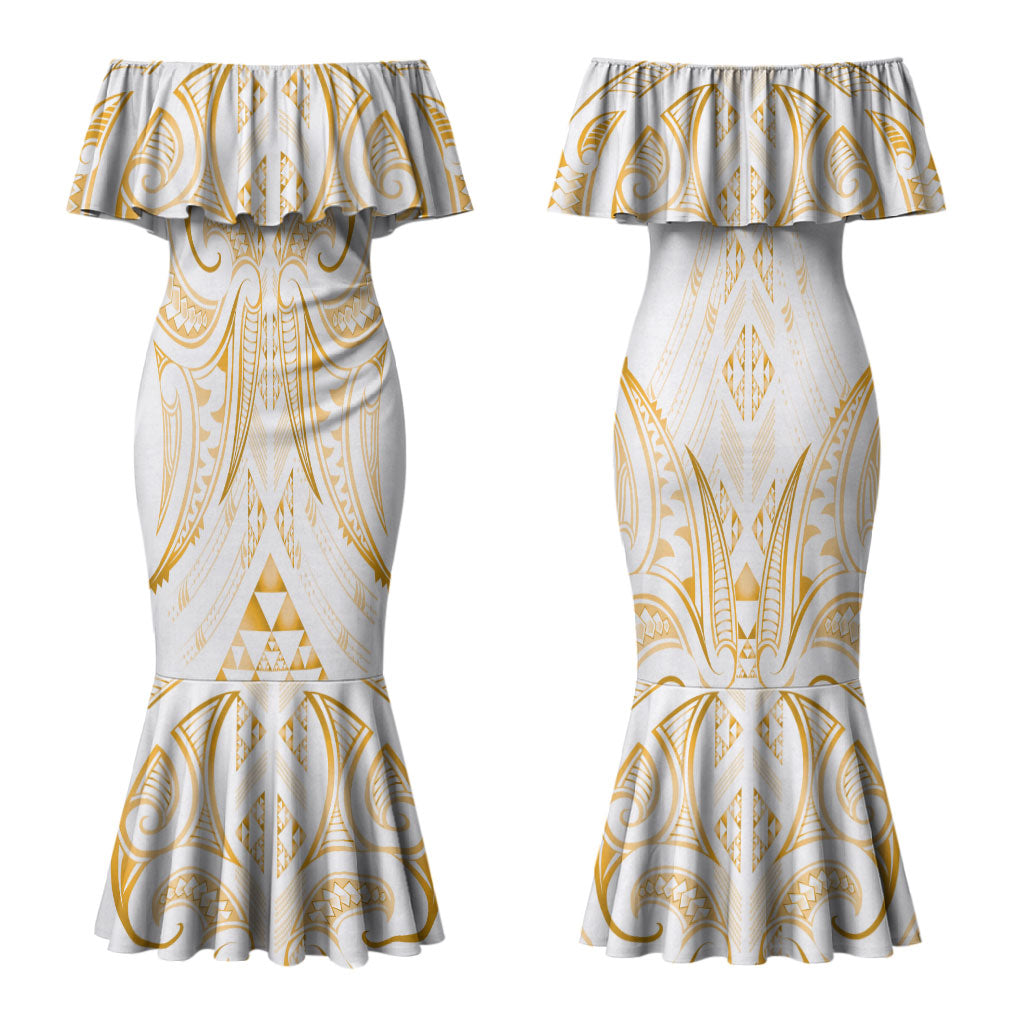 Maori Rugby Custom Ngaru Mangopare Couples Matching Mermaid Dress and Long Sleeve Button Shirt Koura Niho Taniwha Motif