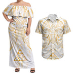 Maori Rugby Custom Ngaru Mangopare Couples Matching Off Shoulder Maxi Dress and Hawaiian Shirt Koura Niho Taniwha Motif