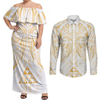 Maori Rugby Custom Ngaru Mangopare Couples Matching Off Shoulder Maxi Dress and Long Sleeve Button Shirt Koura Niho Taniwha Motif