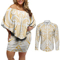 Maori Rugby Custom Ngaru Mangopare Couples Matching Off Shoulder Short Dress and Long Sleeve Button Shirt Koura Niho Taniwha Motif