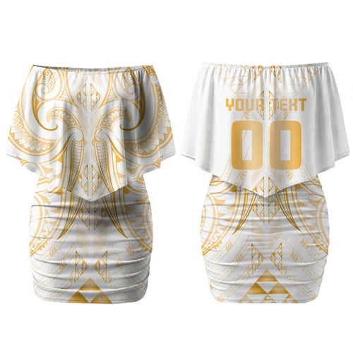 Maori Rugby Custom Ngaru Mangopare Couples Matching Off Shoulder Short Dress and Long Sleeve Button Shirt Koura Niho Taniwha Motif