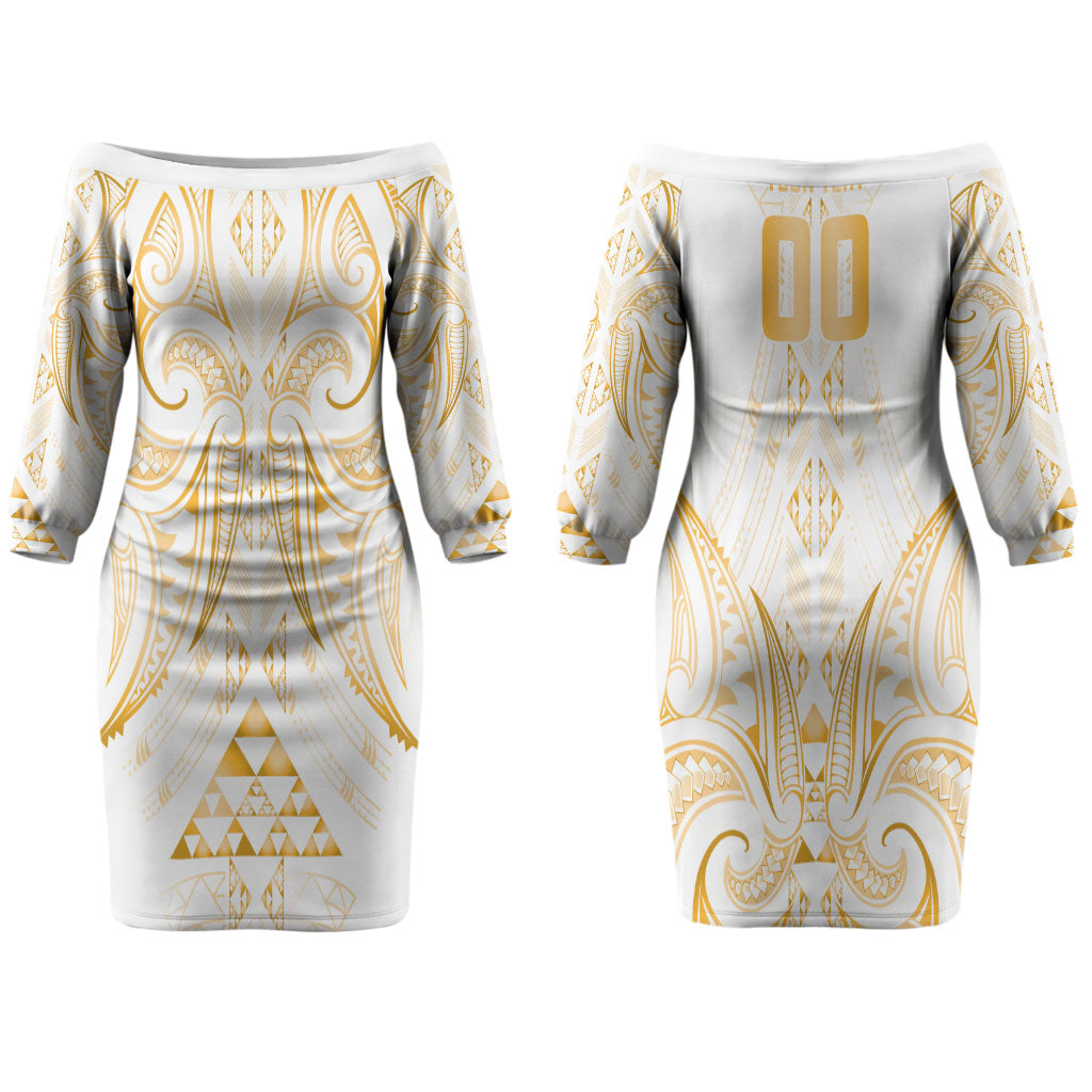 Maori Rugby Custom Ngaru Mangopare Couples Matching Off The Shoulder Long Sleeve Dress and Hawaiian Shirt Koura Niho Taniwha Motif