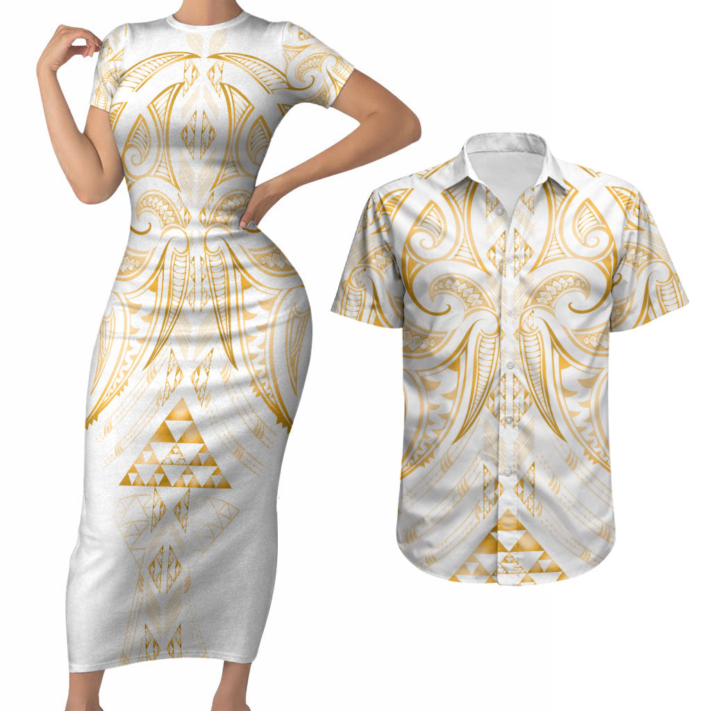 Maori Rugby Custom Ngaru Mangopare Couples Matching Short Sleeve Bodycon Dress and Hawaiian Shirt Koura Niho Taniwha Motif