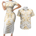 Maori Rugby Custom Ngaru Mangopare Couples Matching Short Sleeve Bodycon Dress and Hawaiian Shirt Koura Niho Taniwha Motif