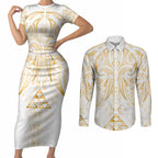Maori Rugby Custom Ngaru Mangopare Couples Matching Short Sleeve Bodycon Dress and Long Sleeve Button Shirt Koura Niho Taniwha Motif
