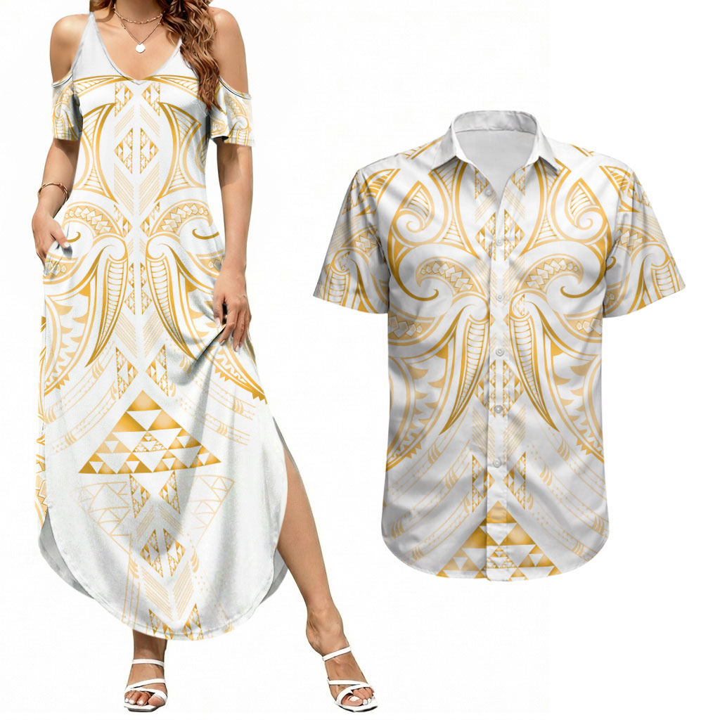 Maori Rugby Custom Ngaru Mangopare Couples Matching Summer Maxi Dress and Hawaiian Shirt Koura Niho Taniwha Motif