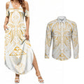 Maori Rugby Custom Ngaru Mangopare Couples Matching Summer Maxi Dress and Long Sleeve Button Shirt Koura Niho Taniwha Motif