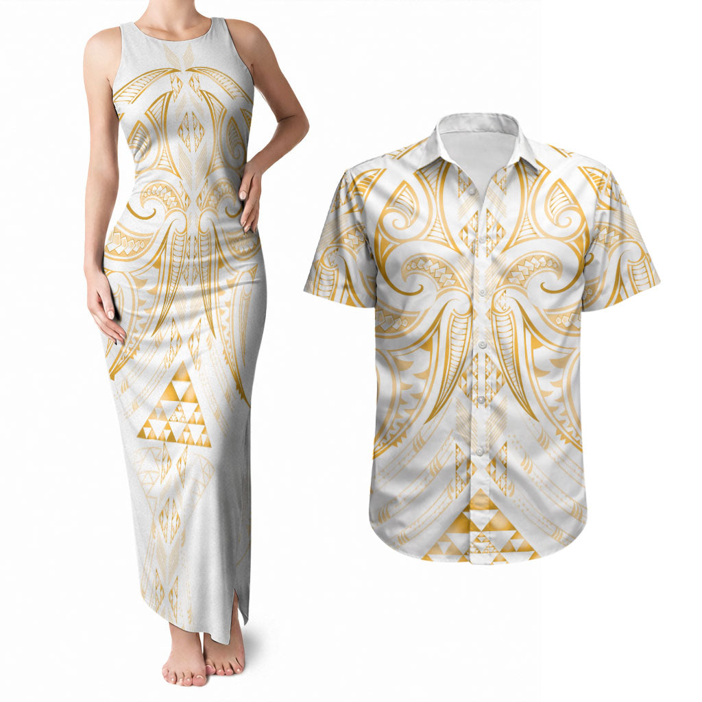 Maori Rugby Custom Ngaru Mangopare Couples Matching Tank Maxi Dress and Hawaiian Shirt Koura Niho Taniwha Motif
