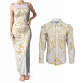 Maori Rugby Custom Ngaru Mangopare Couples Matching Tank Maxi Dress and Long Sleeve Button Shirt Koura Niho Taniwha Motif