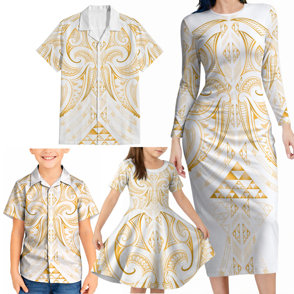 Maori Rugby Custom Ngaru Mangopare Family Matching Long Sleeve Bodycon Dress and Hawaiian Shirt Koura Niho Taniwha Motif
