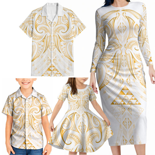 Maori Rugby Custom Ngaru Mangopare Family Matching Long Sleeve Bodycon Dress and Hawaiian Shirt Koura Niho Taniwha Motif