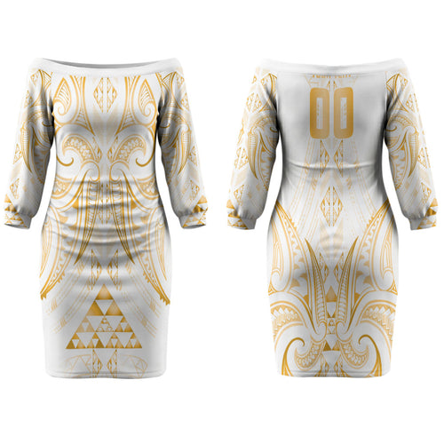 Maori Rugby Custom Ngaru Mangopare Family Matching Off The Shoulder Long Sleeve Dress and Hawaiian Shirt Koura Niho Taniwha Motif