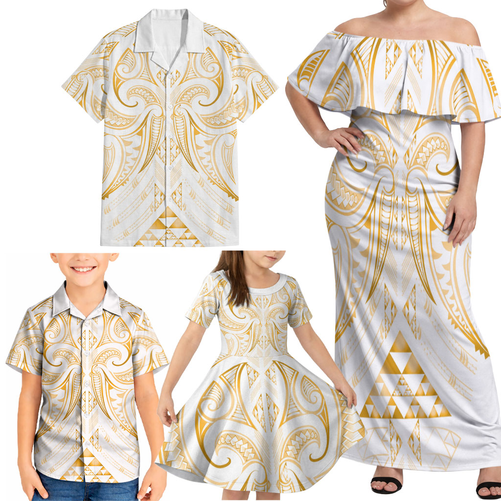 Maori Rugby Custom Ngaru Mangopare Family Matching Off Shoulder Maxi Dress and Hawaiian Shirt Koura Niho Taniwha Motif