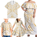 Maori Rugby Custom Ngaru Mangopare Family Matching Off Shoulder Maxi Dress and Hawaiian Shirt Koura Niho Taniwha Motif