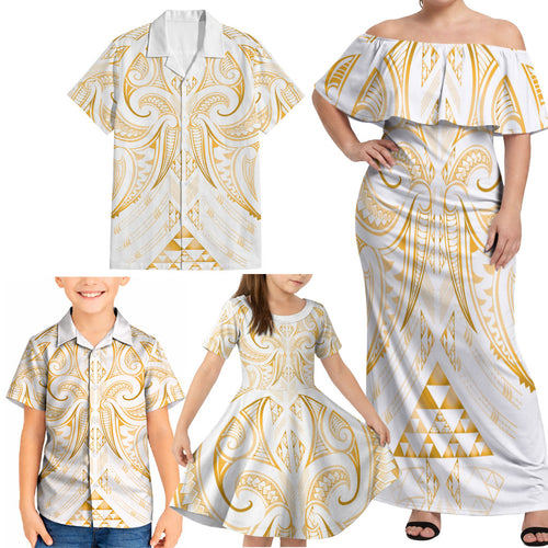Maori Rugby Custom Ngaru Mangopare Family Matching Off Shoulder Maxi Dress and Hawaiian Shirt Koura Niho Taniwha Motif