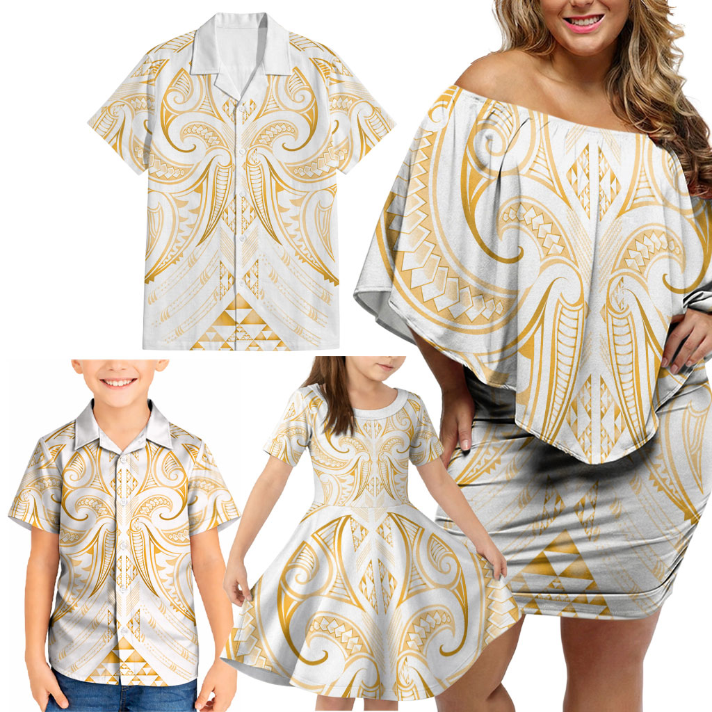 Maori Rugby Custom Ngaru Mangopare Family Matching Off Shoulder Short Dress and Hawaiian Shirt Koura Niho Taniwha Motif