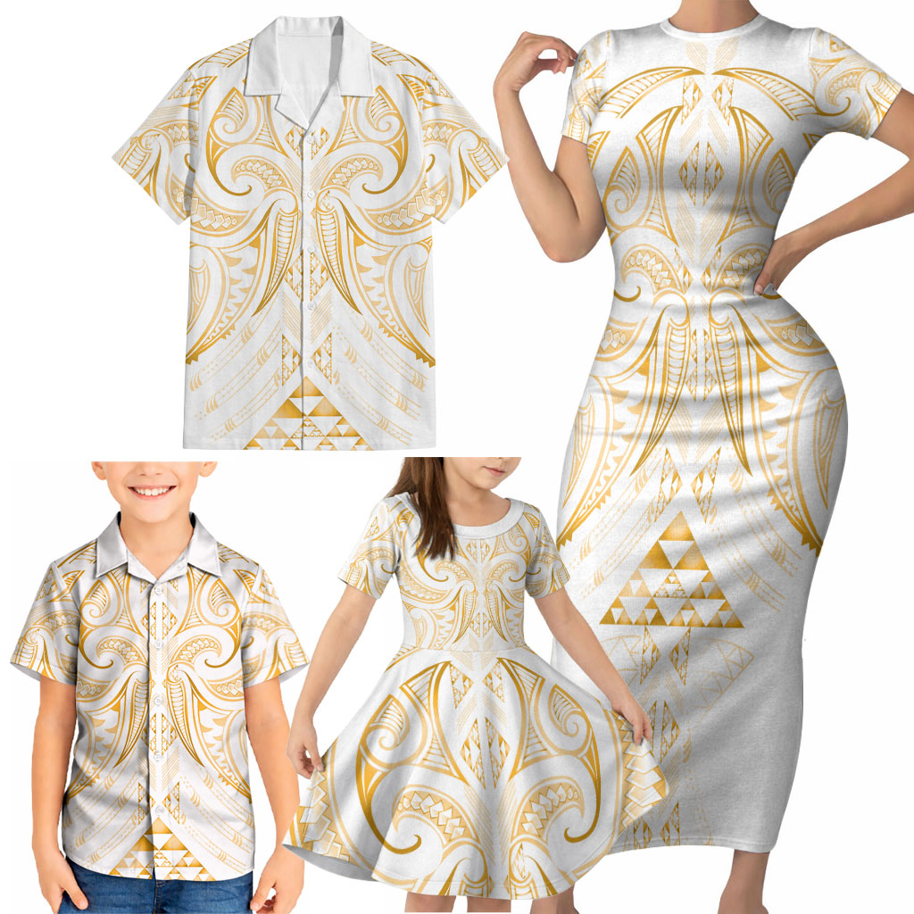 Maori Rugby Custom Ngaru Mangopare Family Matching Short Sleeve Bodycon Dress and Hawaiian Shirt Koura Niho Taniwha Motif