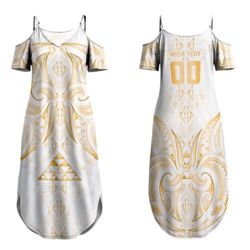 Maori Rugby Custom Ngaru Mangopare Family Matching Summer Maxi Dress and Hawaiian Shirt Koura Niho Taniwha Motif