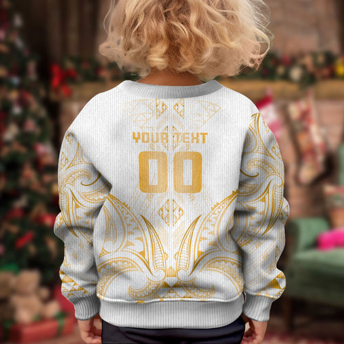 Maori Rugby Custom Ngaru Mangopare Kid Ugly Christmas Sweater Koura Niho Taniwha Motif
