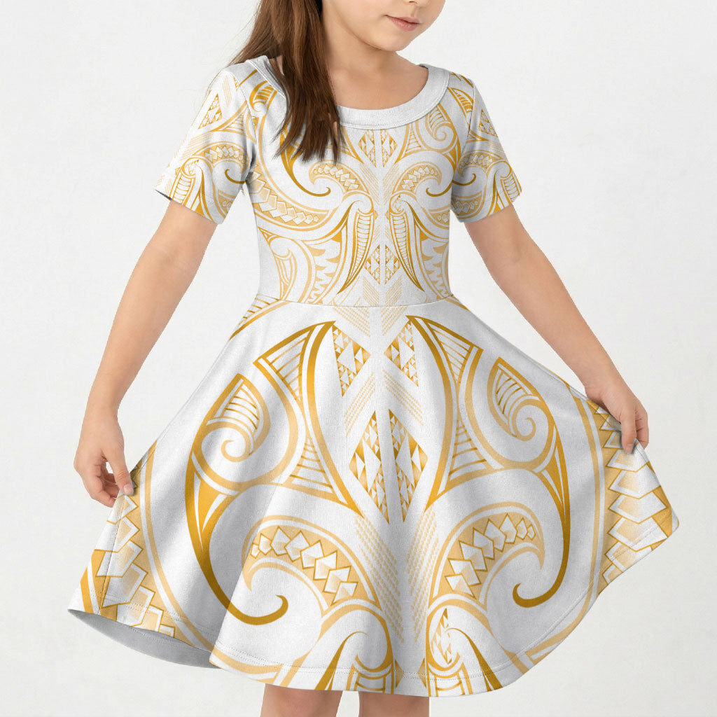 Maori Rugby Custom Ngaru Mangopare Kid Short Sleeve Dress Koura Niho Taniwha Motif