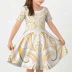 Maori Rugby Custom Ngaru Mangopare Kid Short Sleeve Dress Koura Niho Taniwha Motif