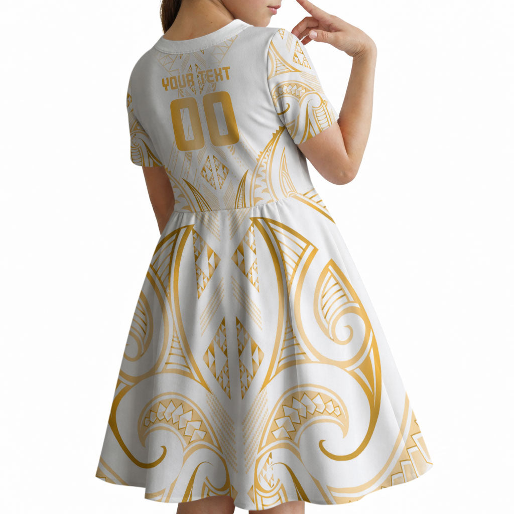 Maori Rugby Custom Ngaru Mangopare Kid Short Sleeve Dress Koura Niho Taniwha Motif