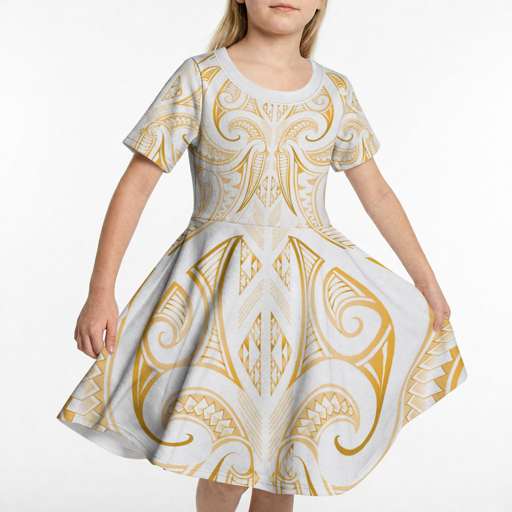 Maori Rugby Custom Ngaru Mangopare Kid Short Sleeve Dress Koura Niho Taniwha Motif