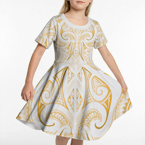 Maori Rugby Custom Ngaru Mangopare Kid Short Sleeve Dress Koura Niho Taniwha Motif
