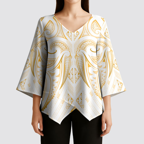 Maori Rugby Custom Ngaru Mangopare Kimono Sleeve Blouse Koura Niho Taniwha Motif
