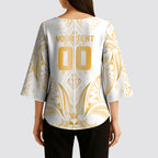 Maori Rugby Custom Ngaru Mangopare Kimono Sleeve Blouse Koura Niho Taniwha Motif