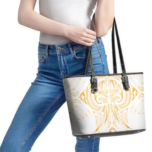Maori Rugby Custom Ngaru Mangopare Leather Tote Bag Koura Niho Taniwha Motif