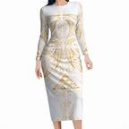 Maori Rugby Custom Ngaru Mangopare Long Sleeve Bodycon Dress Koura Niho Taniwha Motif