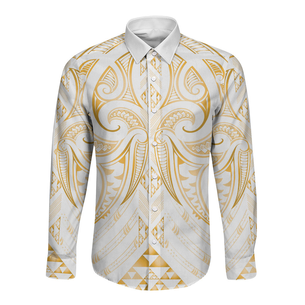 Maori Rugby Custom Ngaru Mangopare Long Sleeve Button Shirt Koura Niho Taniwha Motif