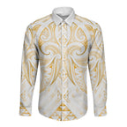 Maori Rugby Custom Ngaru Mangopare Long Sleeve Button Shirt Koura Niho Taniwha Motif