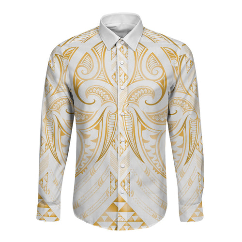 Maori Rugby Custom Ngaru Mangopare Long Sleeve Button Shirt Koura Niho Taniwha Motif