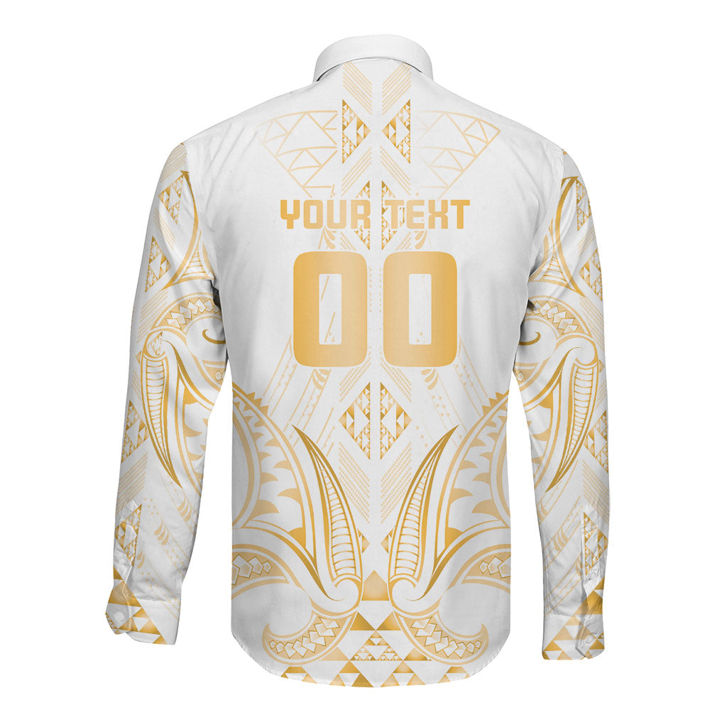 Maori Rugby Custom Ngaru Mangopare Long Sleeve Button Shirt Koura Niho Taniwha Motif