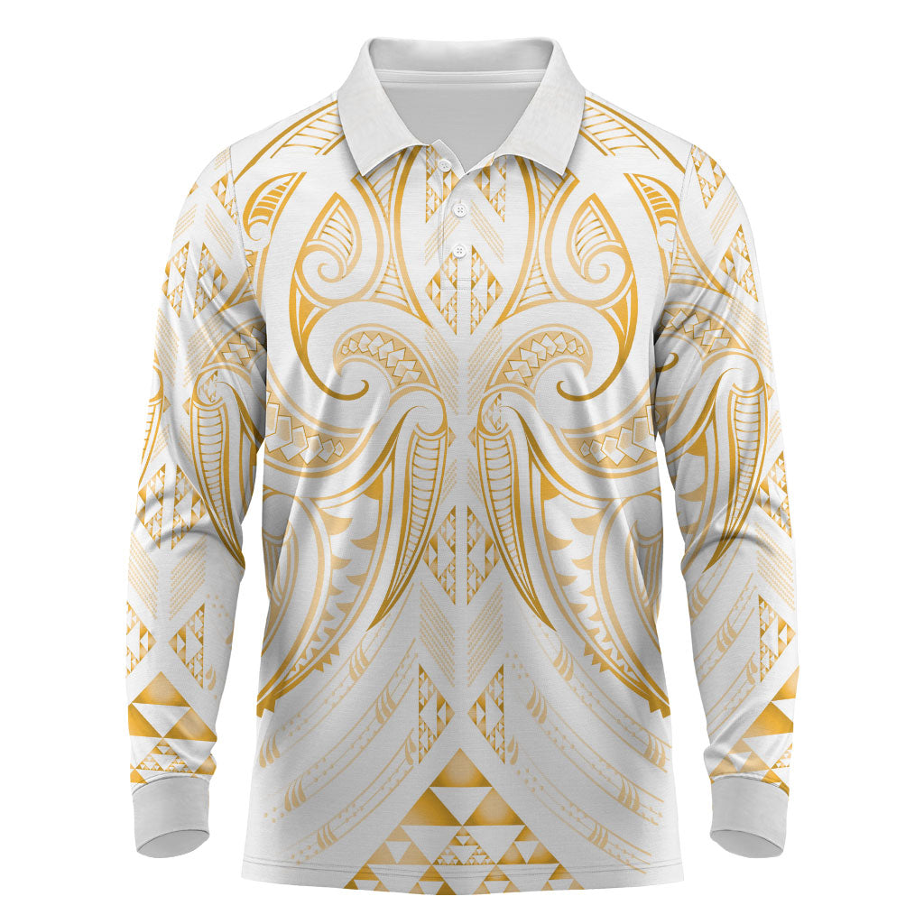 Maori Rugby Custom Ngaru Mangopare Long Sleeve Polo Shirt Koura Niho Taniwha Motif