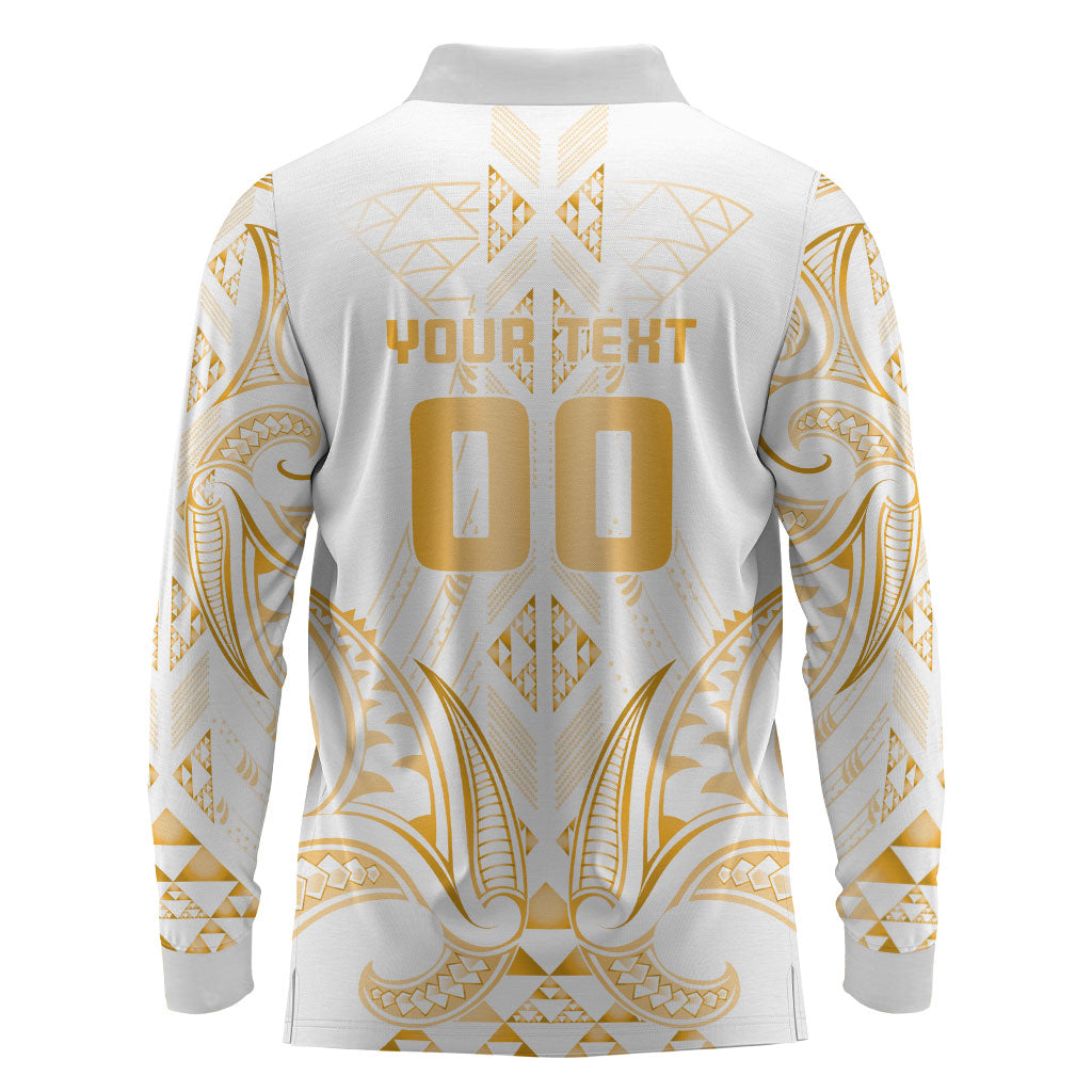Maori Rugby Custom Ngaru Mangopare Long Sleeve Polo Shirt Koura Niho Taniwha Motif