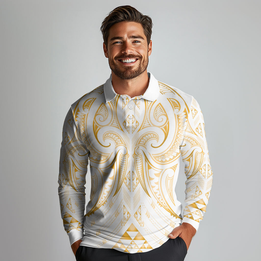 Maori Rugby Custom Ngaru Mangopare Long Sleeve Polo Shirt Koura Niho Taniwha Motif