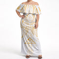 Maori Rugby Custom Ngaru Mangopare Off Shoulder Maxi Dress Koura Niho Taniwha Motif