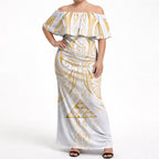 Maori Rugby Custom Ngaru Mangopare Off Shoulder Maxi Dress Koura Niho Taniwha Motif