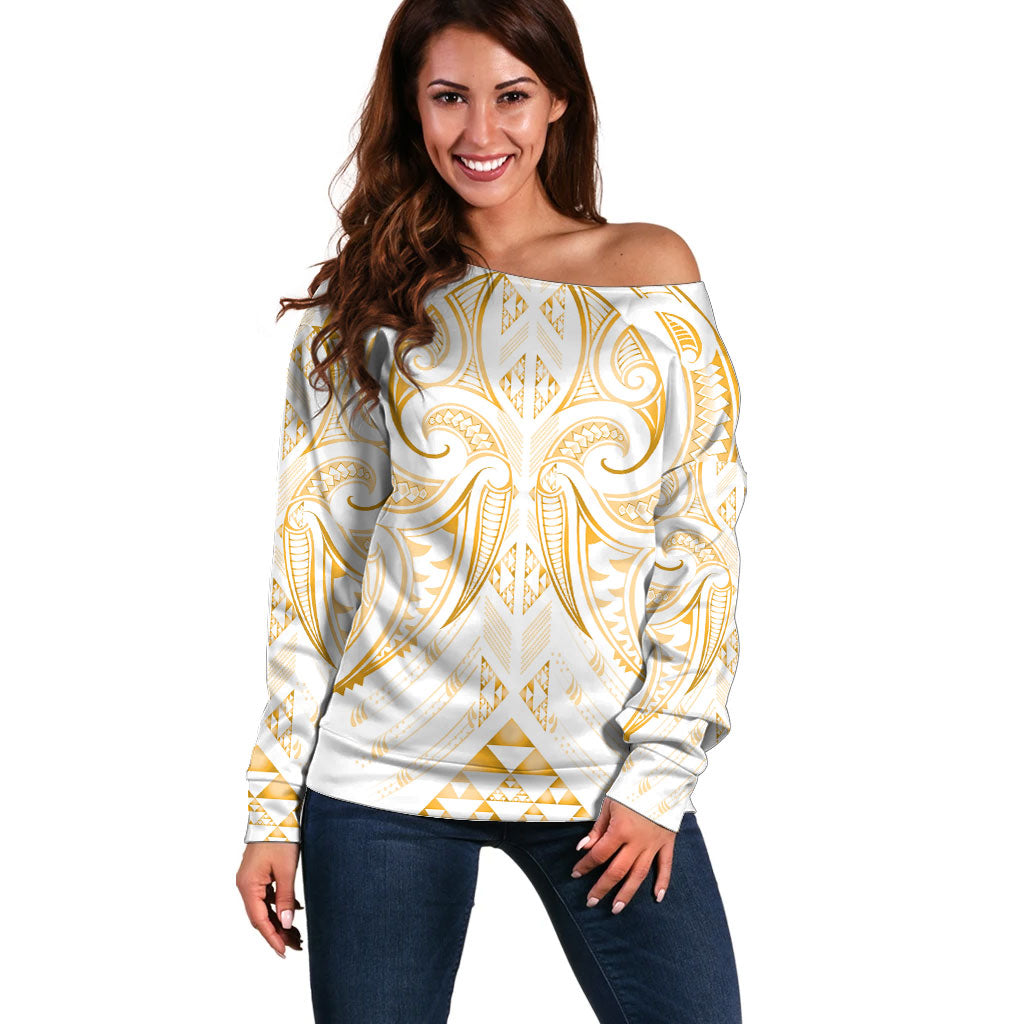 Maori Rugby Custom Ngaru Mangopare Off Shoulder Sweater Koura Niho Taniwha Motif