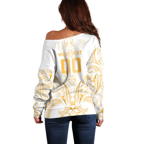 Maori Rugby Custom Ngaru Mangopare Off Shoulder Sweater Koura Niho Taniwha Motif