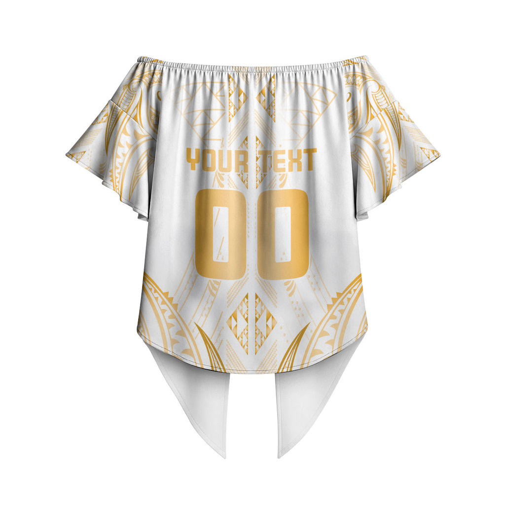 Maori Rugby Custom Ngaru Mangopare Off Shoulder Wrap Waist Top Koura Niho Taniwha Motif